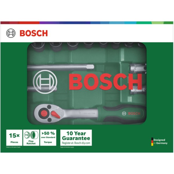 Фото - Набір торцевих голівок Bosch 1/4" з тріскачкою 15 шт. (1.600.A03.EG1)